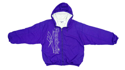 Reebok - Purple Spell Out Hooded Jacket 1990s Large