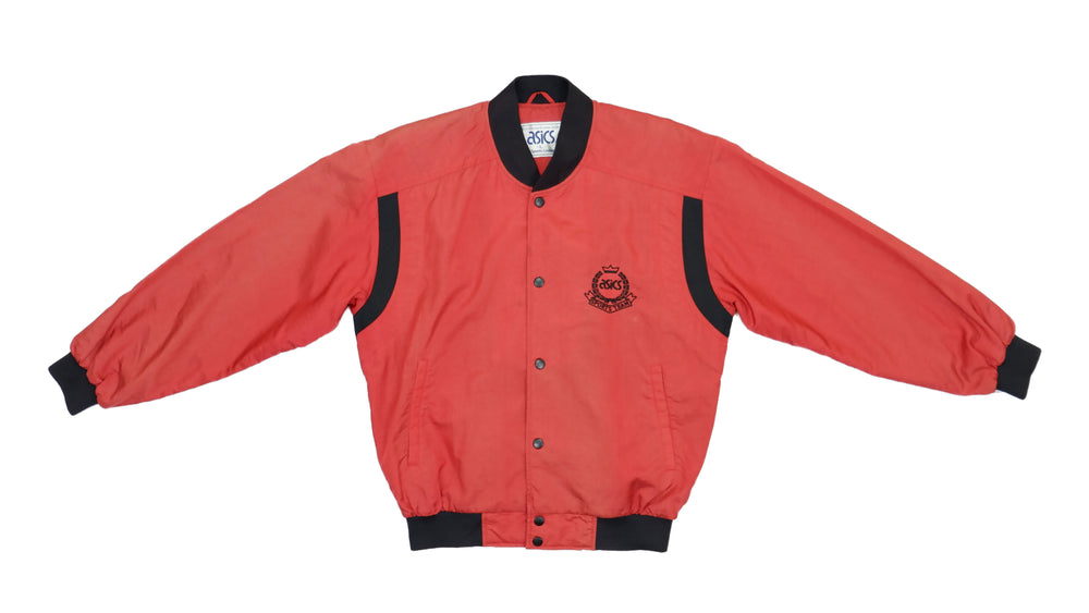 Asics - Red with Black Button Up Windbreaker 1990s Medium Vintage Retro