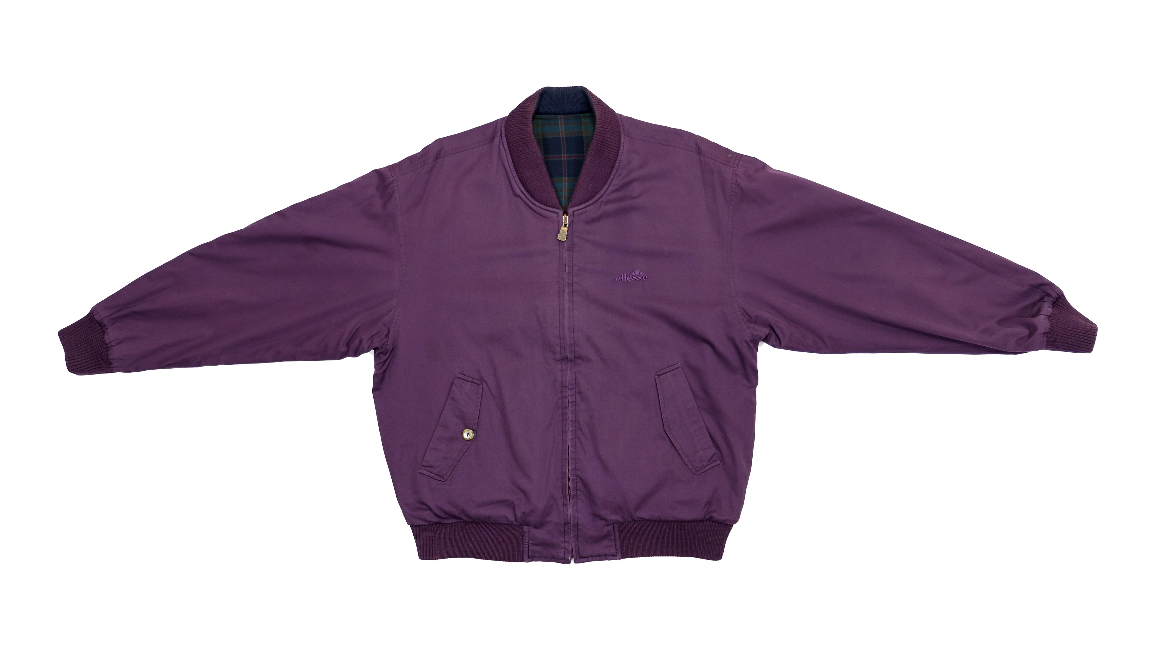Ellesse - Reversible Purple and Checkered Bomber Jacket 1990s Medium