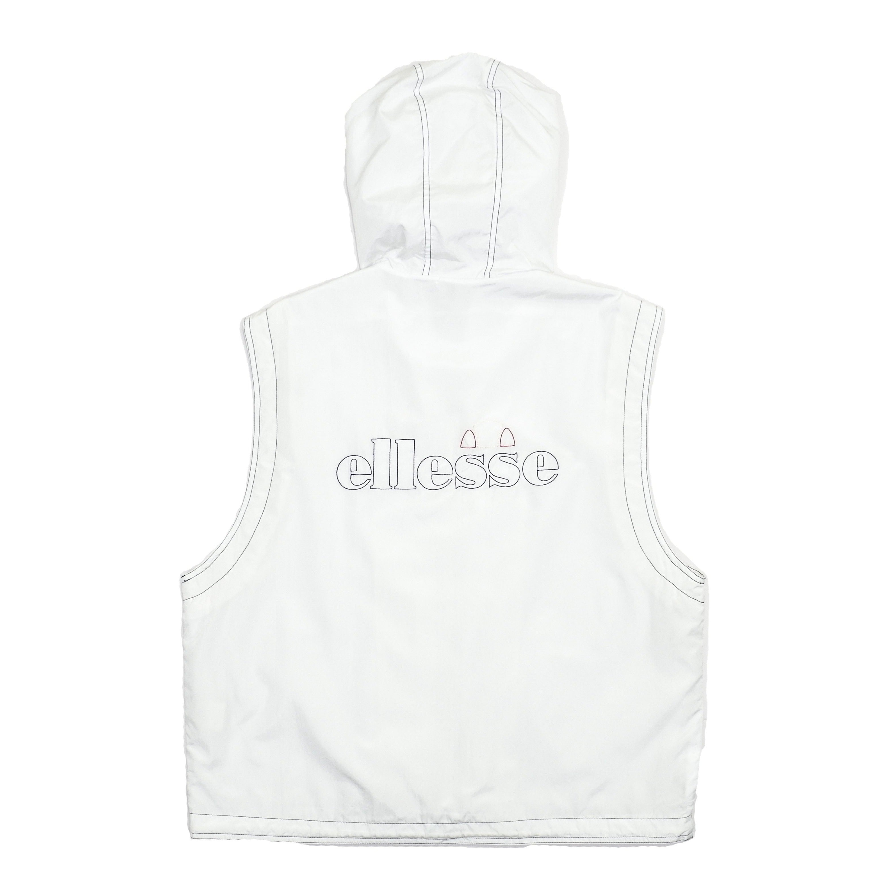 Ellesse - White Spell-Out Hooded Vest 1990s Large Vintage Retro