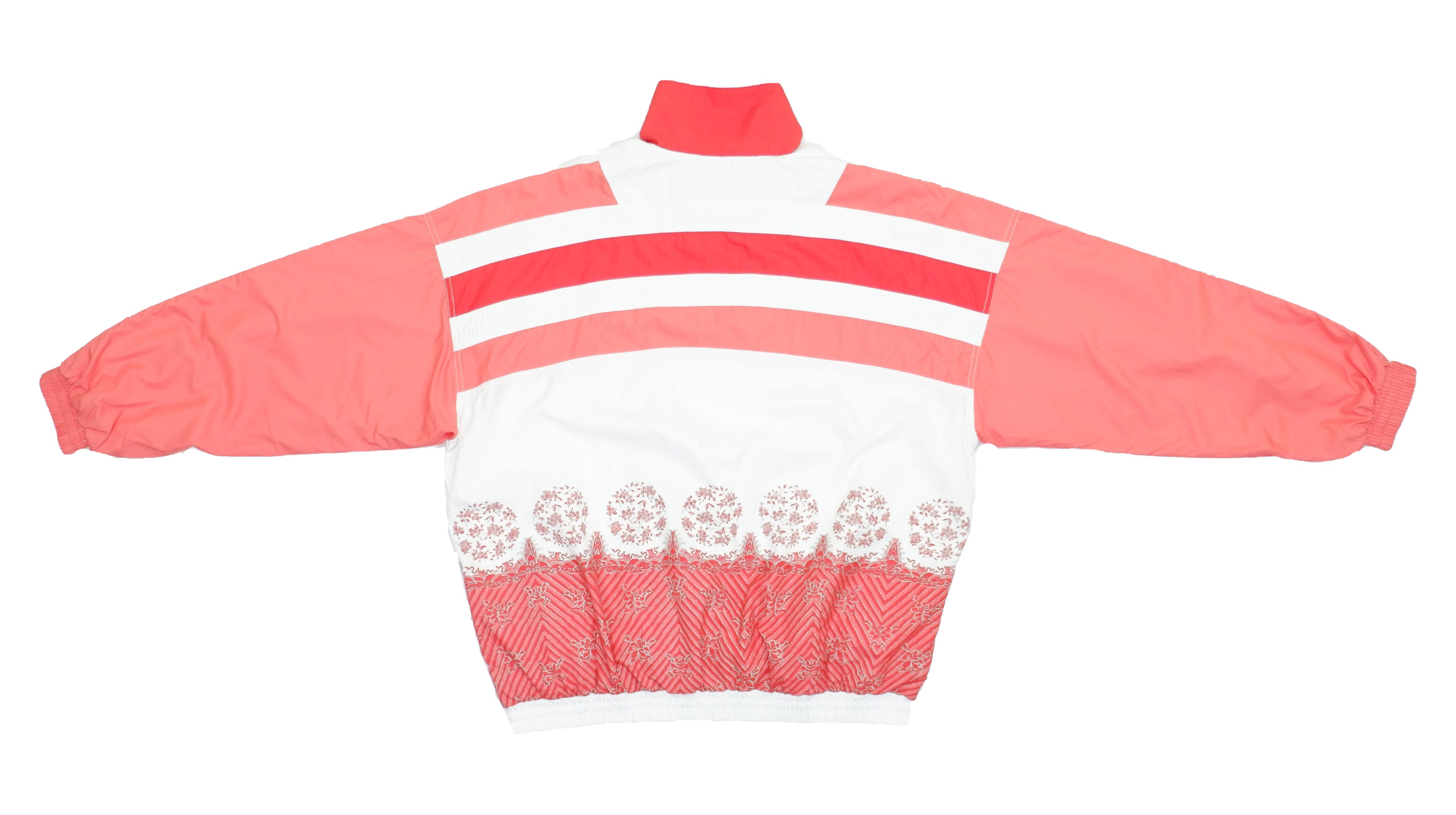 Ellesse - Orange & White Floral Colorblock Windbreaker 1990s Large Vintage Retro