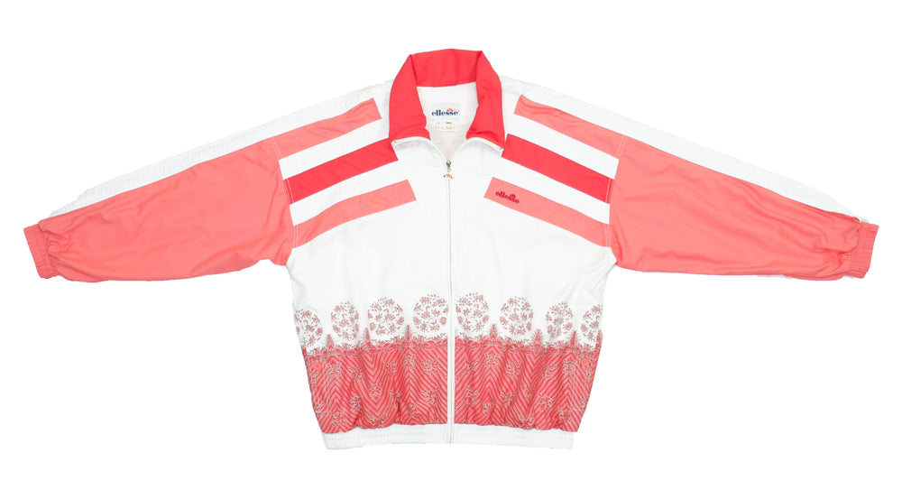 Ellesse - Orange & White Floral Colorblock Windbreaker 1990s Large Vintage Retro