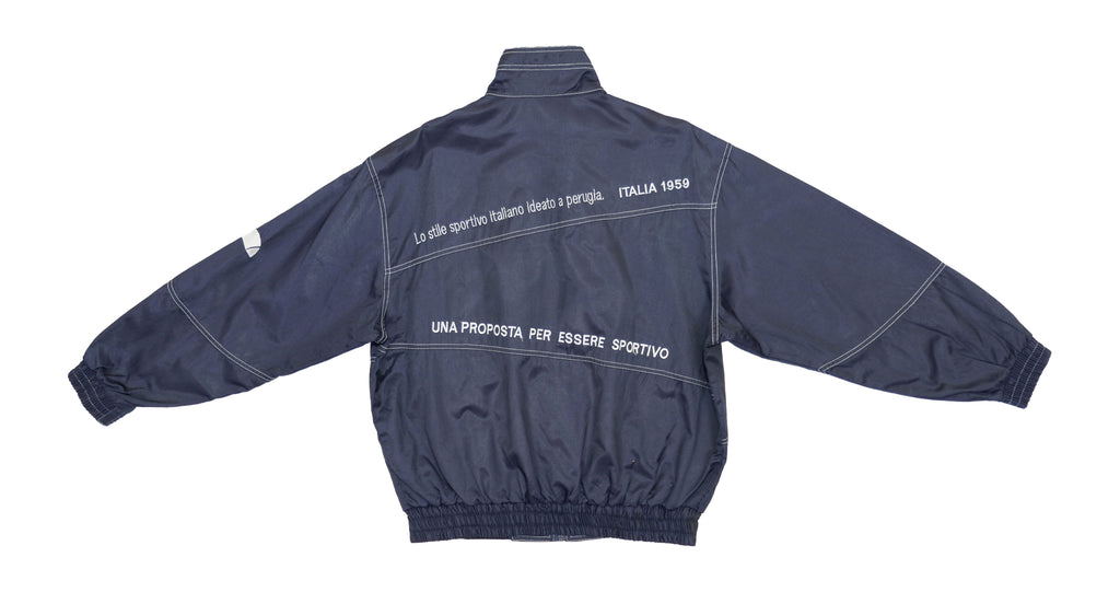Ellesse - Black Zip Up Big Spell-Out & Logo Windbreaker 1990s Large Vintage Retro