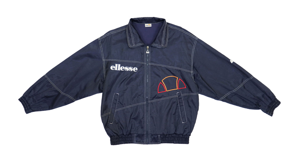 Ellesse - Black Zip Up Big Spell-Out & Logo Windbreaker 1990s Large Vintage Retro