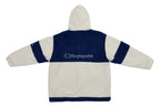 Champion - White and Blue Fleece Zip-Up Hoodie 1990s Medium