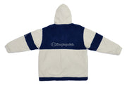 Champion - White and Blue Fleece Zip-Up Hoodie 1990s Medium