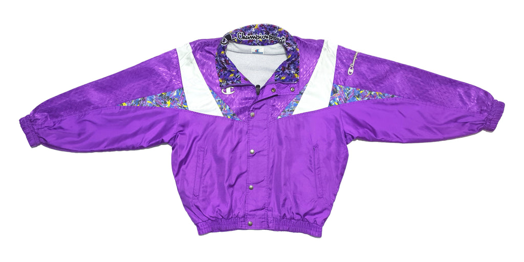 Champion - Purple Zipper-Button Windbreaker 1980s Large