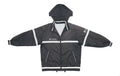 Champion - Black and White Hooded Track Jacket with Cinch Waist 1990s Large