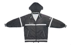 Champion - Black and White Hooded Track Jacket with Cinch Waist 1990s Large