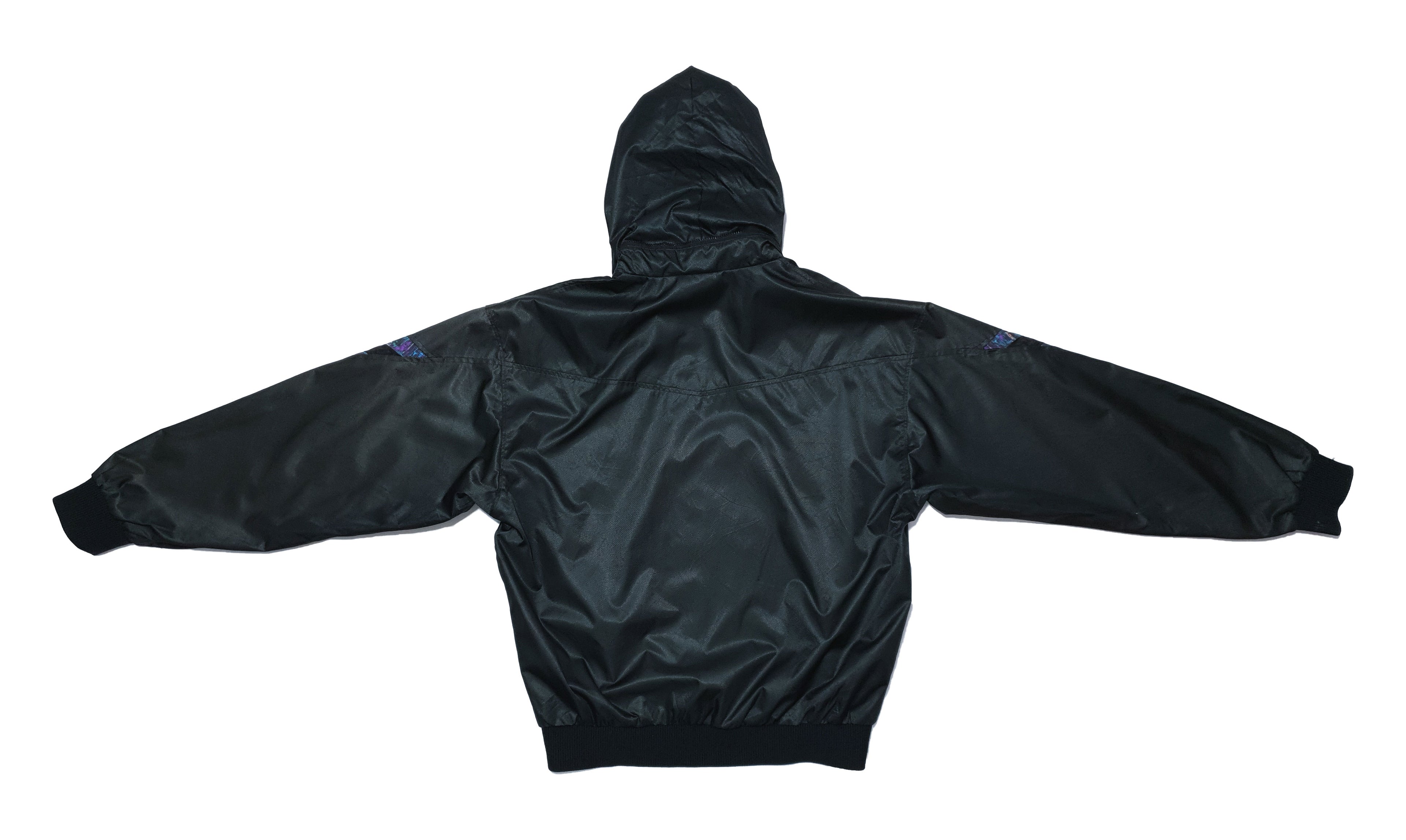 Champion - Black Hooded Bomber Jacket 1990s Large